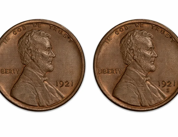 1921 Philadelphia and San Francisco issues of the Lincoln penny.